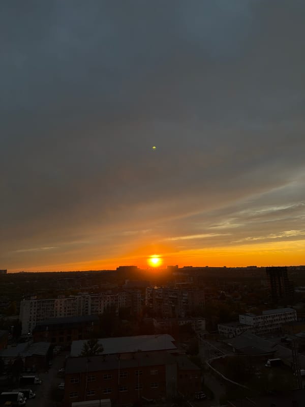Sunset illuminates Rostov-on-Don skyline with orange glow