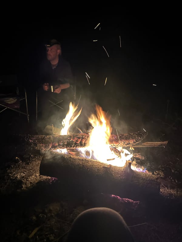 Evening campfire documented in rural Belarus over two-hour period