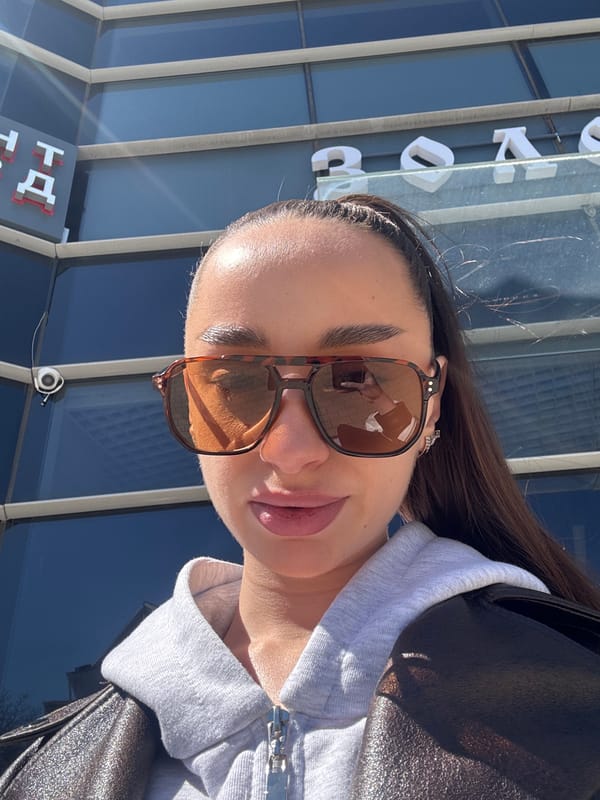 Woman takes sunny selfie in Belorechensk, Russia