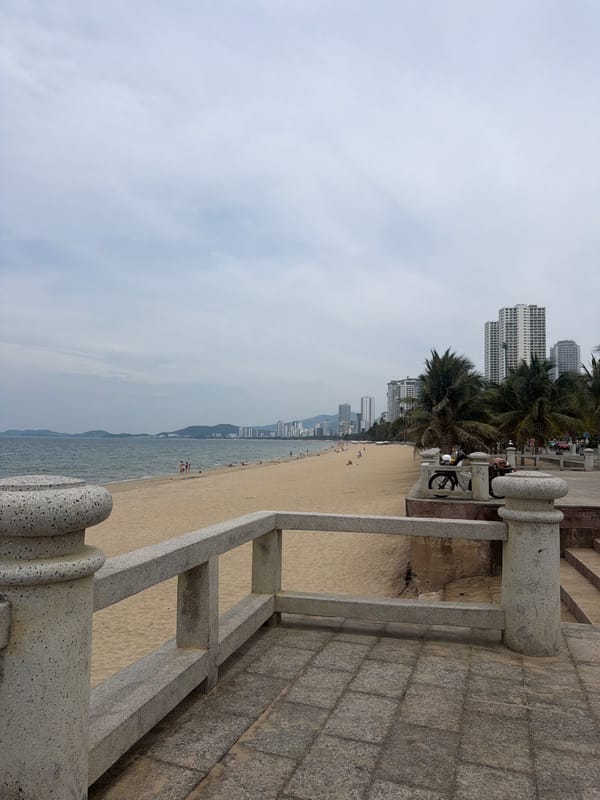 Morning beach visit documented in Nha Trang, Vietnam