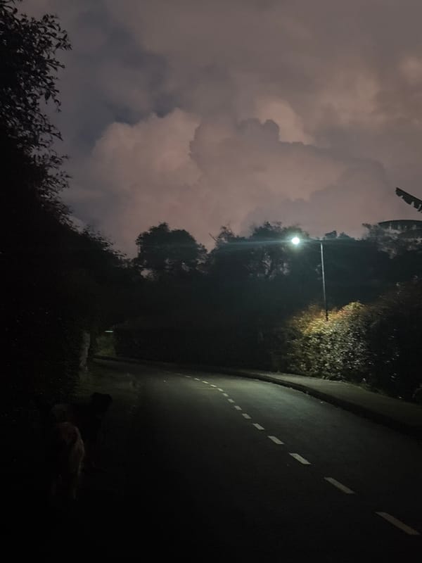 Night street scene documented in Guarne, Colombia