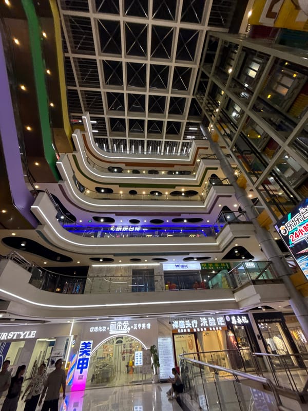Neon-lit streets and mall life in Yuzhong District at night