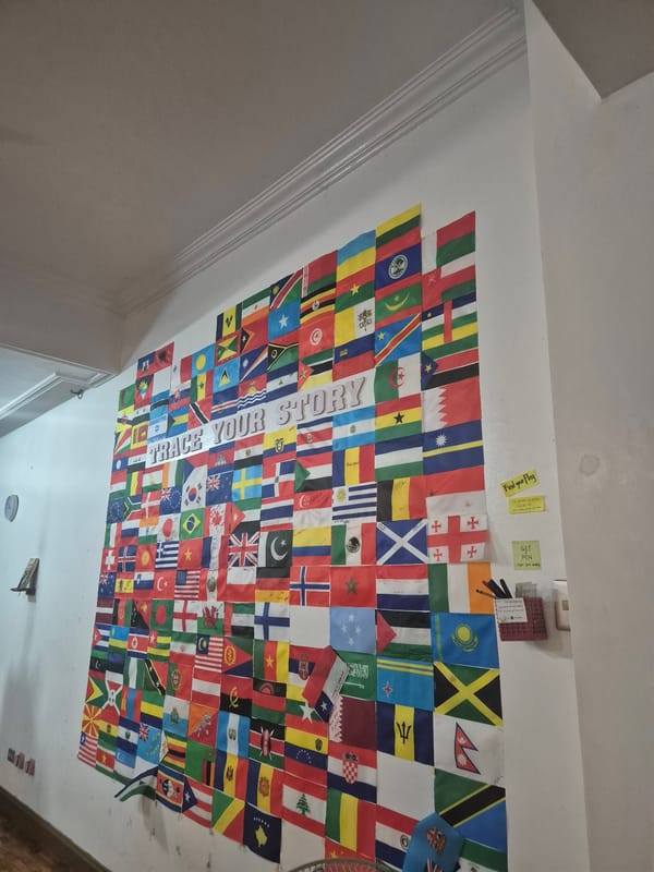 Interactive flag display invites visitors to trace their stories