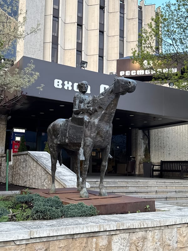 Evening scenes documented across Sofia including sculptures, markets, driving