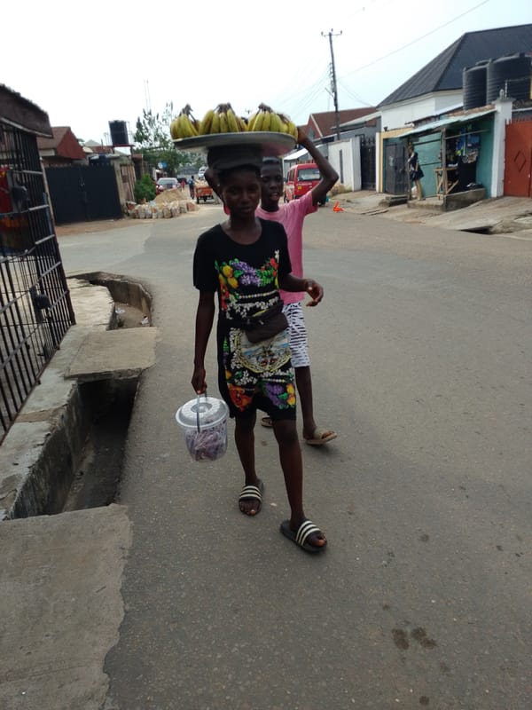Street vendors and commercial tricycle observed in Nigerian village