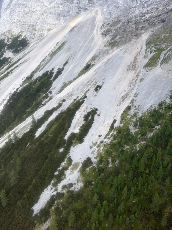 Rocky alpine terrain in Grainau, fog rolling across grey cliffs