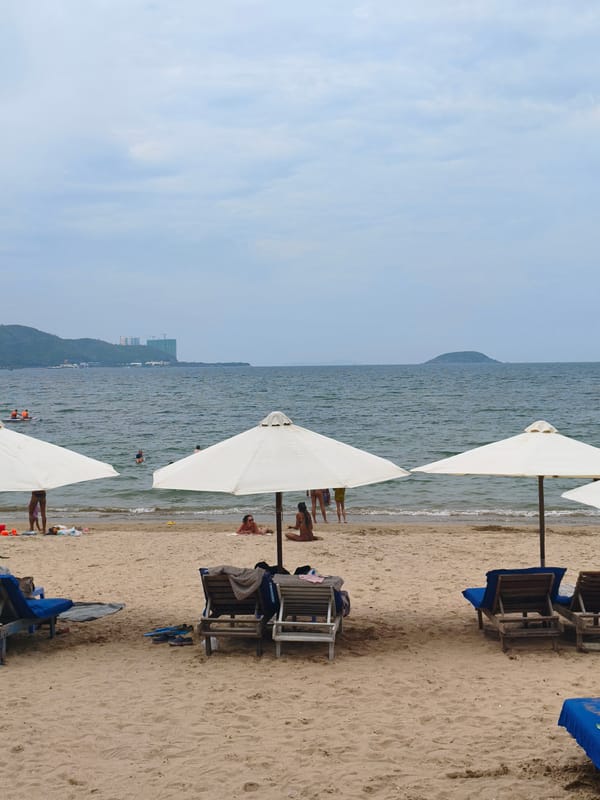Nha Trang beach and city life on a cloudy morning