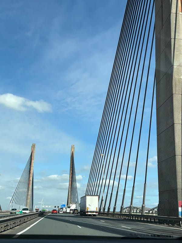 Vehicle crosses Martinus Nijhoff Bridge in Zaltbommel, Netherlands
