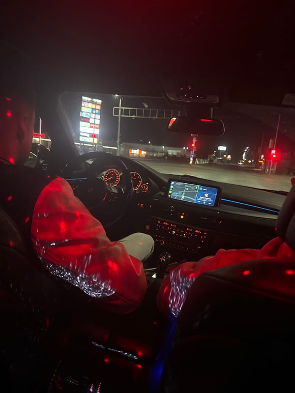 Driver documents nighttime street view in Plovdiv, Bulgaria