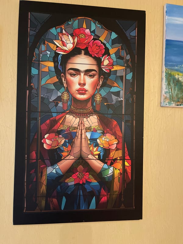 Stained glass Frida Kahlo portrait witnessed at location