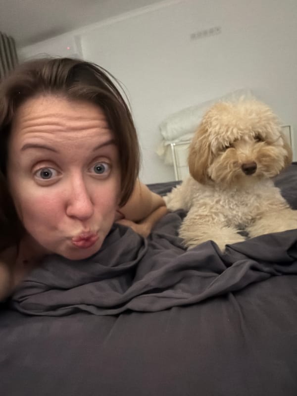 Woman documents quiet evening at home with pet dog