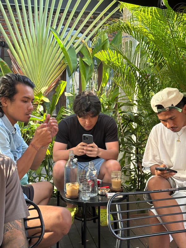 Morning cafe scene and food counter activity in North Kuta