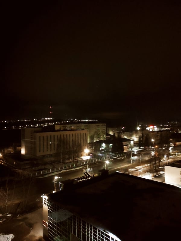 Nighttime cityscape view captured in Chaikovsky, Russia