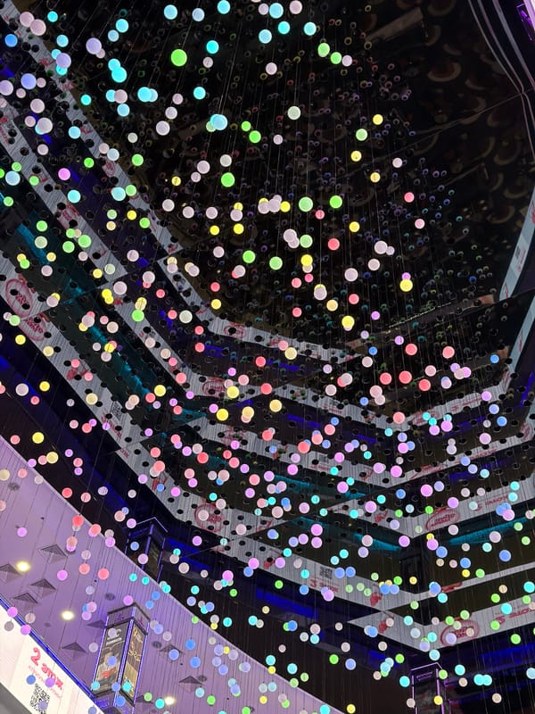 Witness captures geometric ceiling installation with perforated black panels