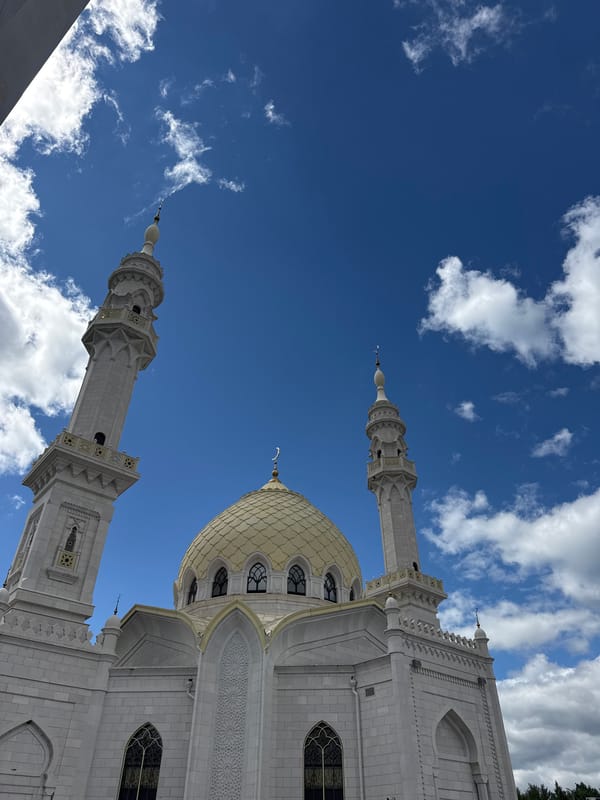 White Mosque in Bolgar, Russia, on a clear summer morning