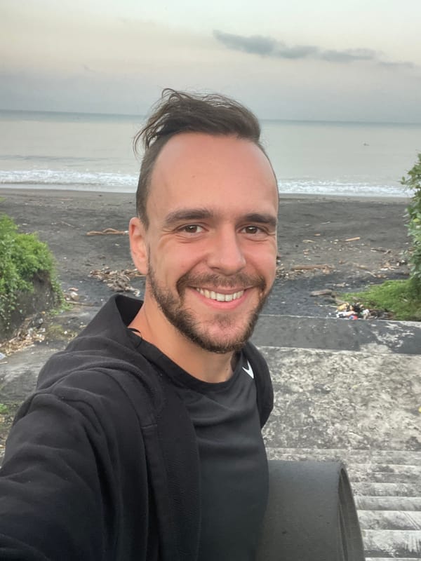 Man photographed on hazy beach in Kediri, Indonesia