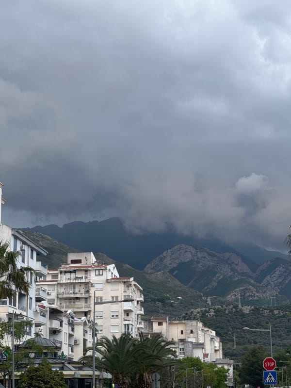Dark storm clouds gather over Bar, Montenegro coast