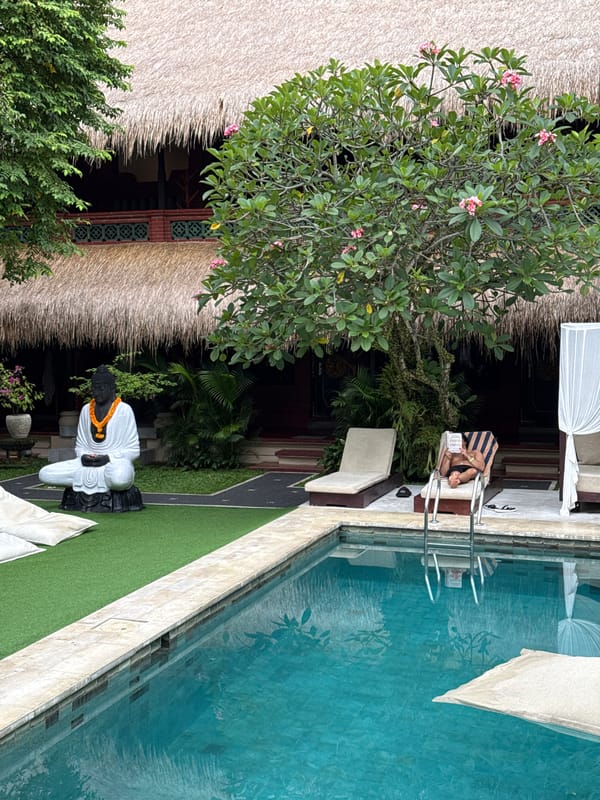 Morning tranquility captured at Balinese Buddha garden retreat