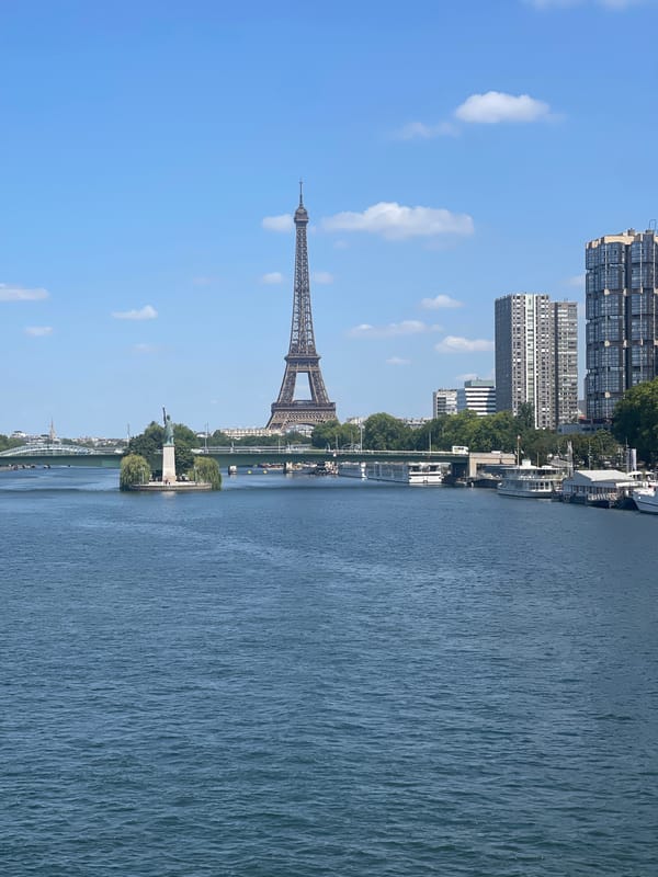 Sunny afternoon views of the Seine and Eiffel Tower, Paris