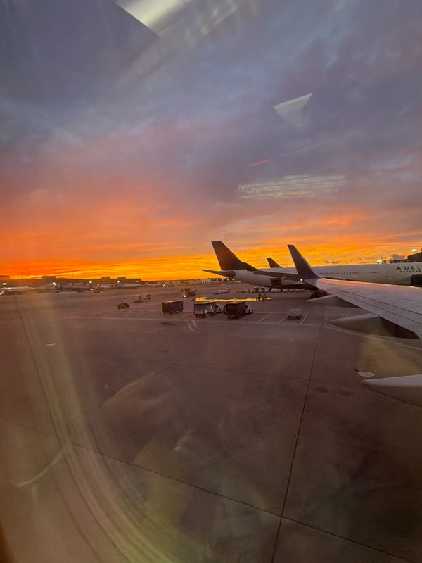 Sunset skies over Atlanta's Hartsfield-Jackson, seen from the tarmac.