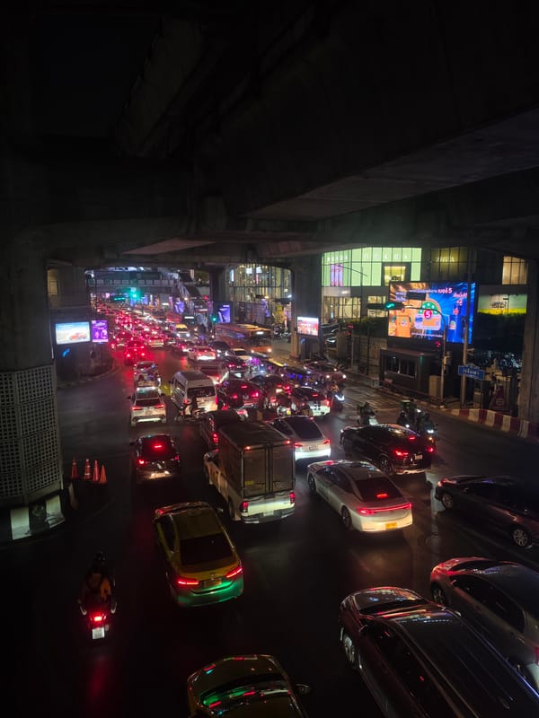 Heavy traffic congestion observed from elevated position in Bangkok