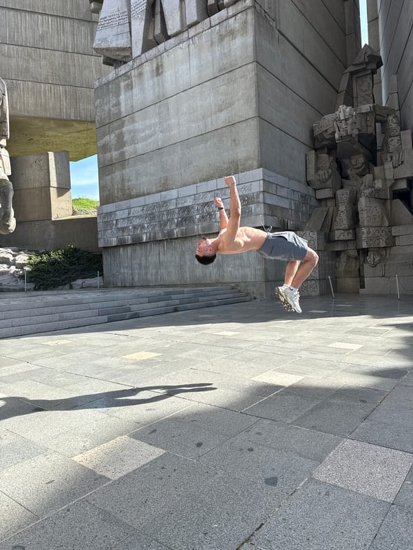 Man performs backflip at Bulgarian monument in Shumen