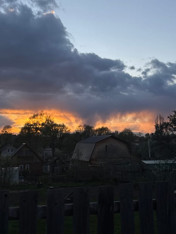 Sunset observed over rural Chaikovsky, Russia residential area