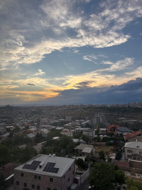 Aerial view captures Yerevan under dramatic cloudy skies