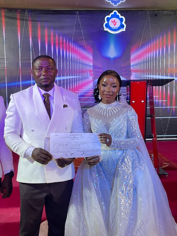 Wedding ceremony conducted with traditional religious service elements