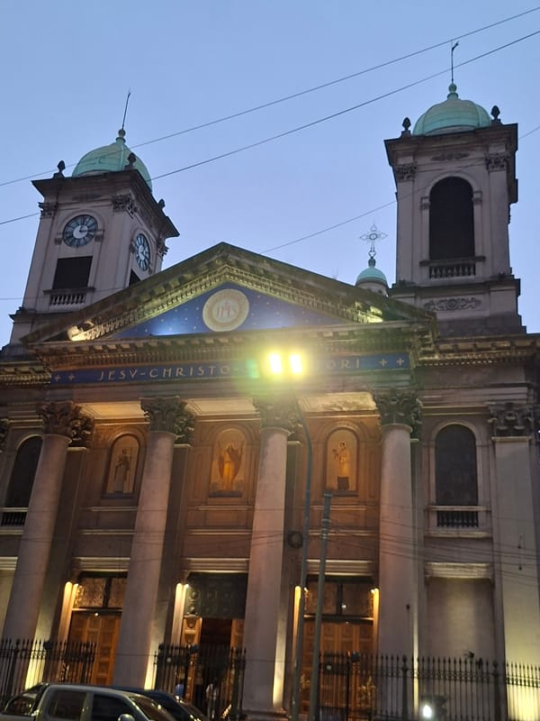 Evening scenes captured at Buenos Aires basilica and streets