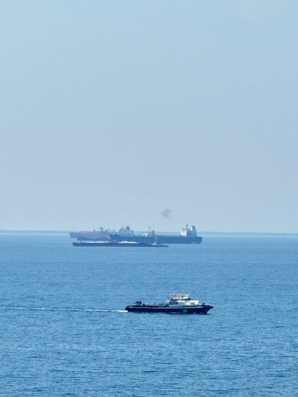 Cargo ships moving through calm Adriatic waters near an Italian port