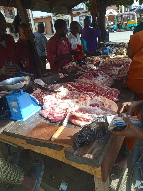 Morning meat market operations documented in Jos, Nigeria