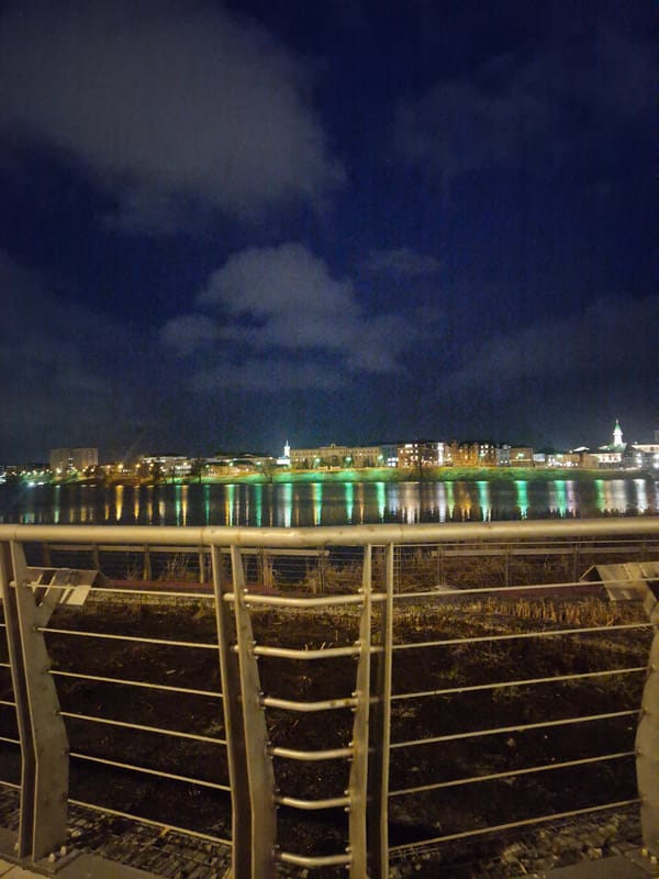 Nighttime waterfront scenes captured in Kazan, Russia