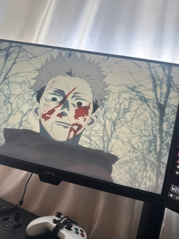 Gaming setup with anime display documented in Varna