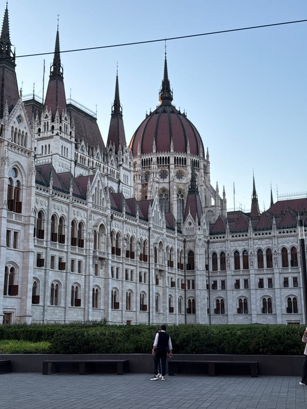 Golden hour documentation of Budapest's Parliament Square and monuments