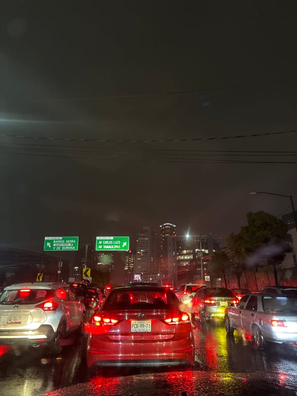 Rainy night traffic observed in Mexico City streets