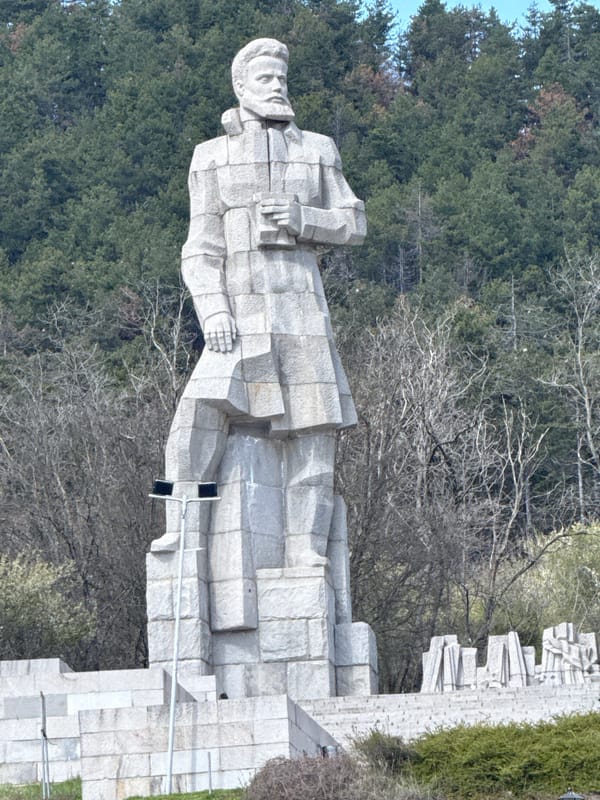 Tourist documents historic monuments in Kalofer, Bulgaria