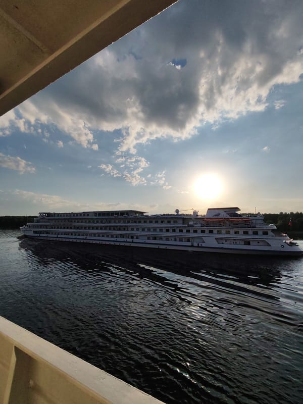 River cruise ships navigate waters near Novye Shatrishchi, Russia