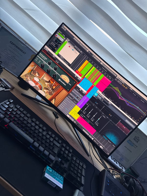 Music producer works on audio project in Sofia studio