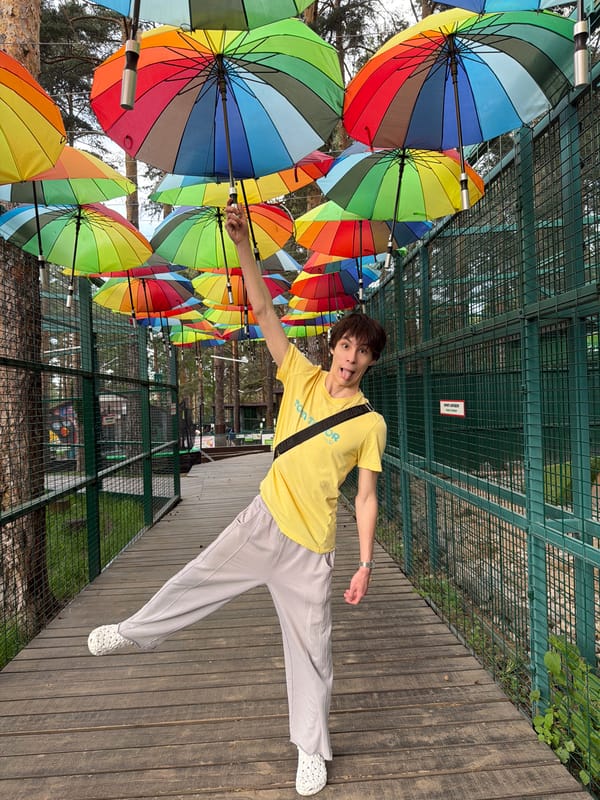 Young people photograph themselves under umbrella installation in Yekaterinburg