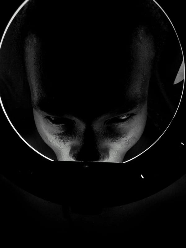 Ring light portrait session captured in black and white