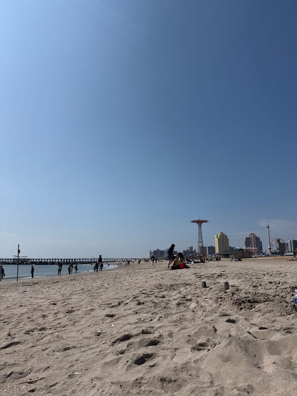 Spring evening activity observed at Coney Island Beach and boardwalk
