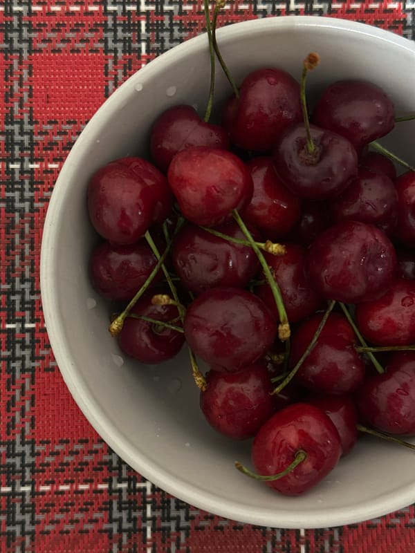 Fresh washed cherries photographed in bowl in Votkinsk