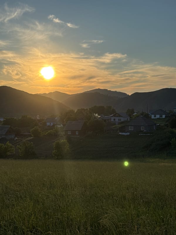 Golden hour over the rolling hills and meadows of Soloneshnoye