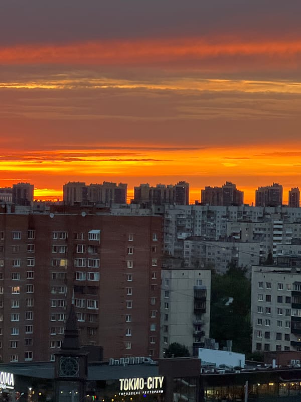 Saint Petersburg sunset lights up the sky in vivid color