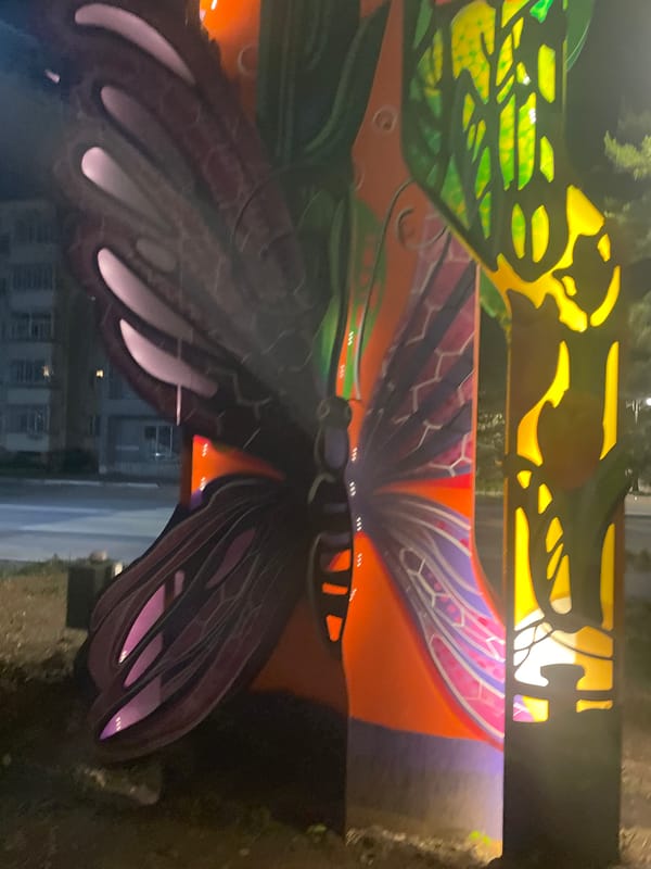 Evening stroll documented through illuminated Kokshetau city center
