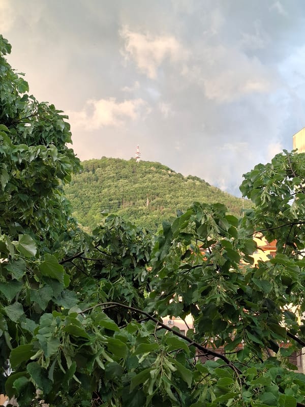Hillside neighborhoods and telecom tower documented in Gabrovo, Bulgaria