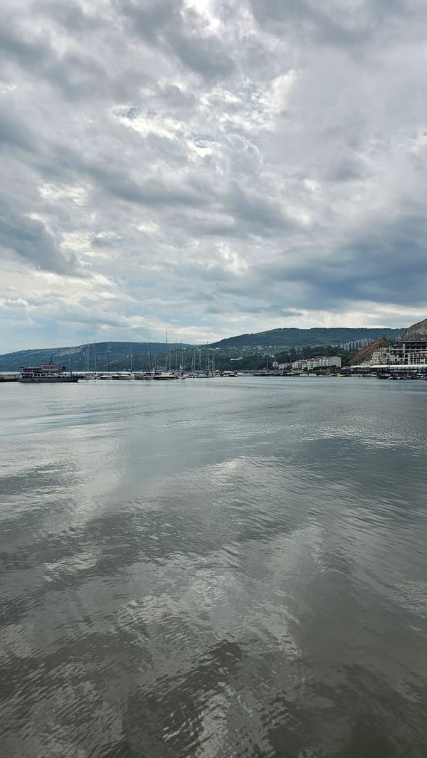 Overcast skies documented at Balchik harbor, Bulgaria