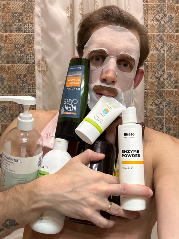 Man documents skincare routine with masks in Saint Petersburg