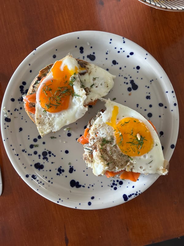 Breakfast sandwiches with salmon and eggs documented in Thailand